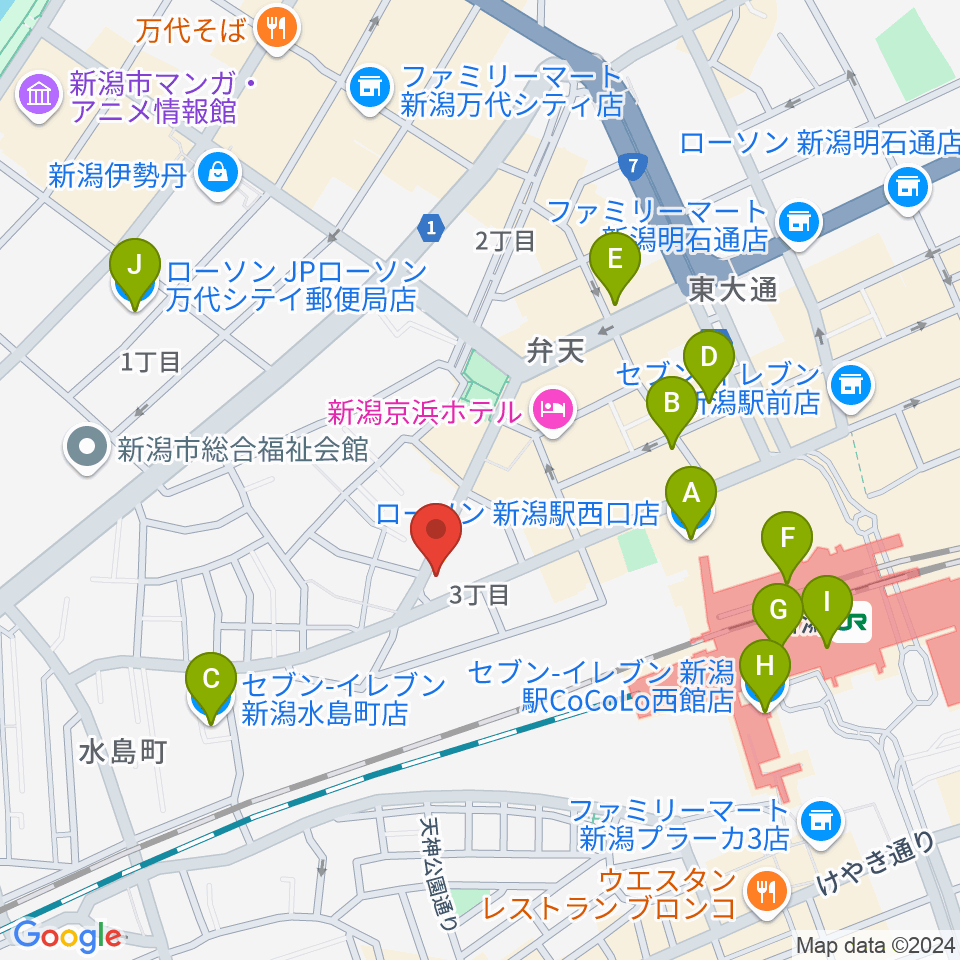 新潟CLUB RIVERST周辺のコンビニエンスストア一覧地図