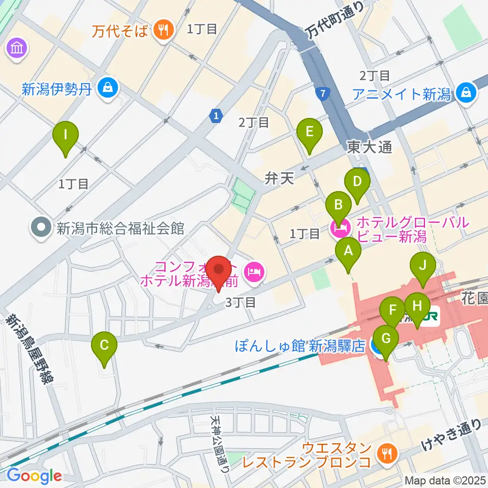 新潟CLUB RIVERST周辺のコンビニエンスストア一覧地図
