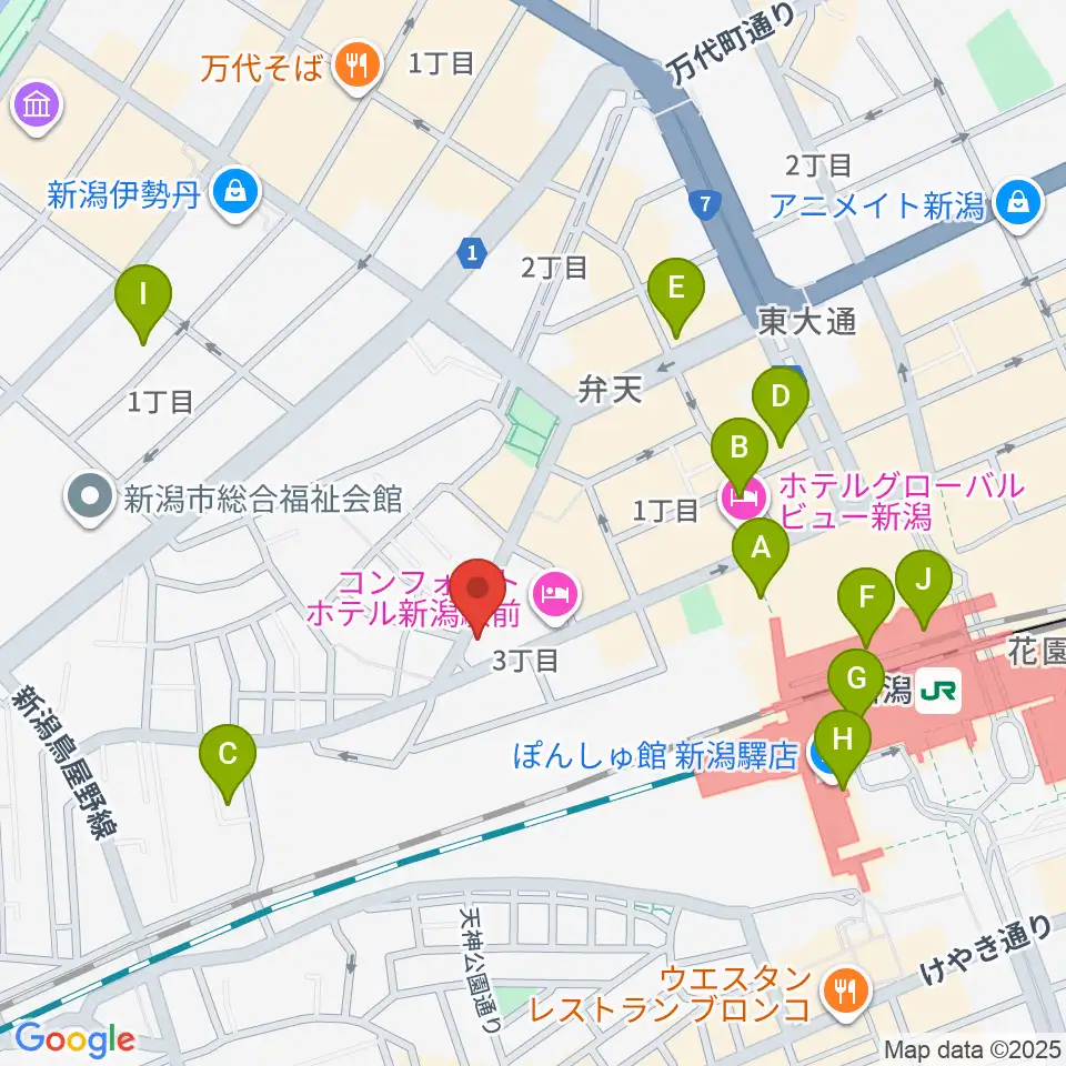 新潟CLUB RIVERST周辺のコンビニエンスストア一覧地図