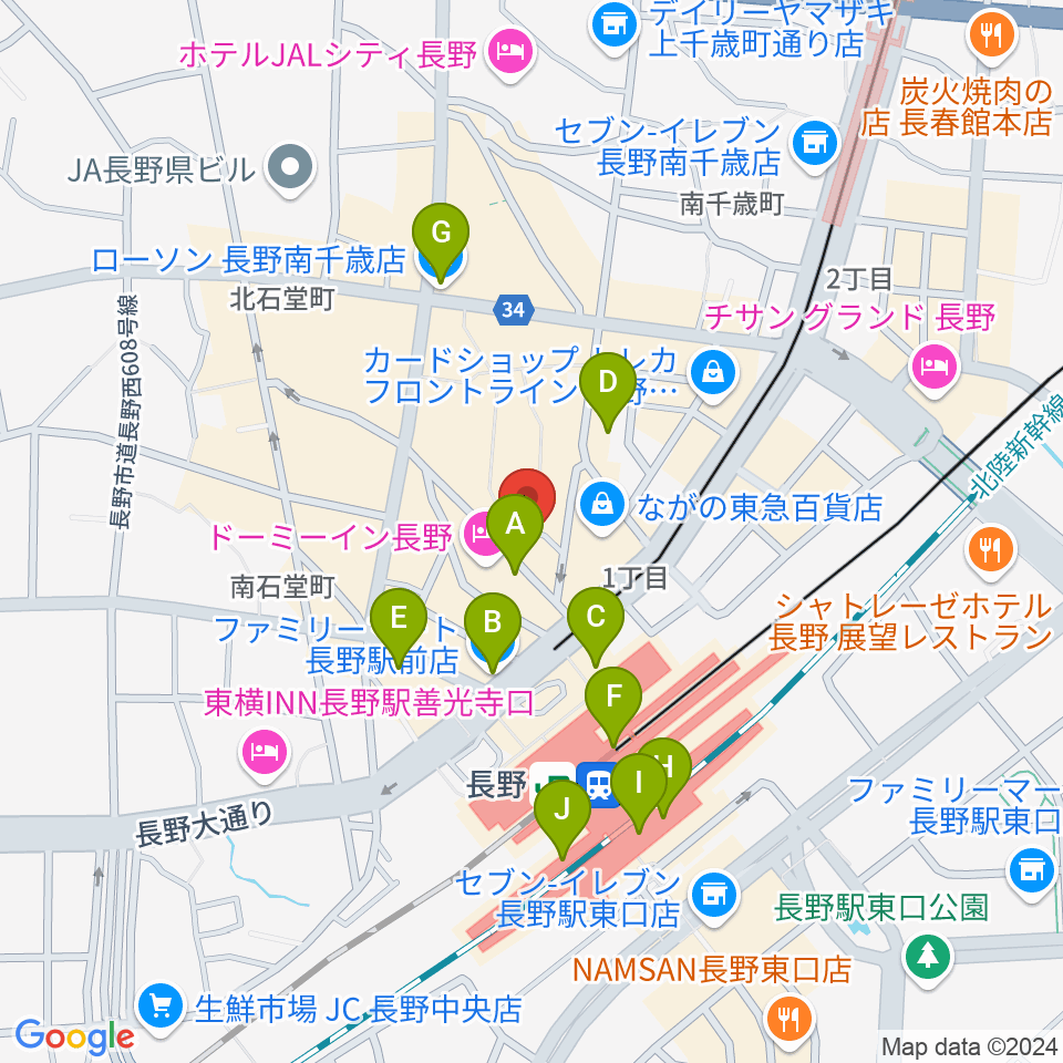 長野ライブハウスJ周辺のコンビニエンスストア一覧地図