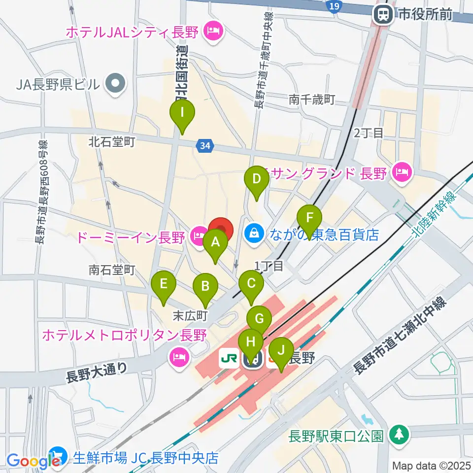 長野ライブハウスJ周辺のコンビニエンスストア一覧地図