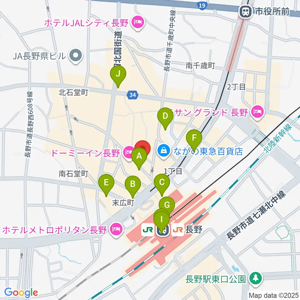長野ライブハウスJ周辺のコンビニエンスストア一覧地図