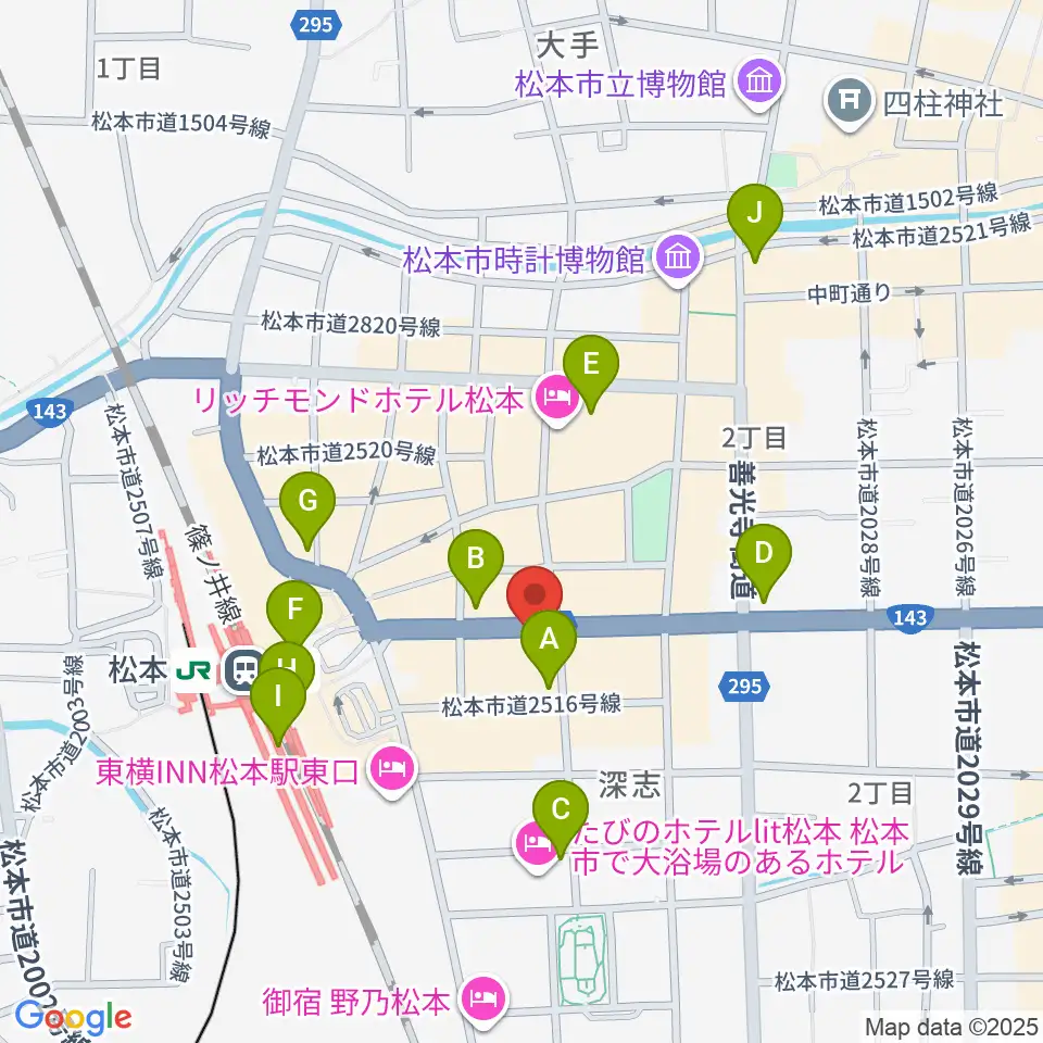 松本ALECX周辺のコンビニエンスストア一覧地図