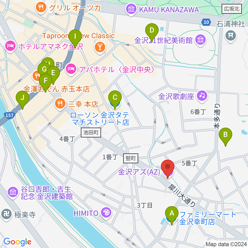 金沢AZ周辺のコンビニエンスストア一覧地図