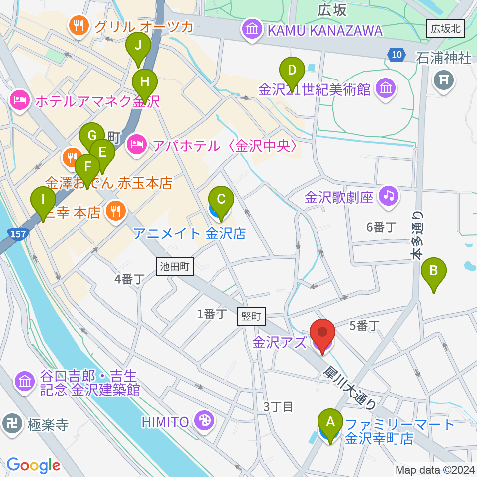 金沢AZ周辺のコンビニエンスストア一覧地図