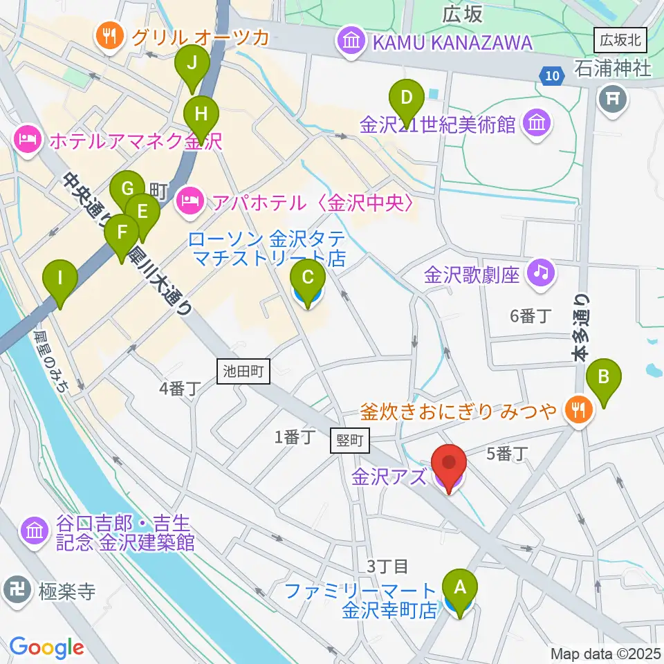 金沢AZ周辺のコンビニエンスストア一覧地図