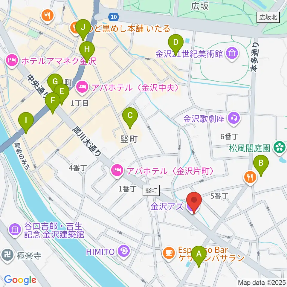 金沢AZ周辺のコンビニエンスストア一覧地図