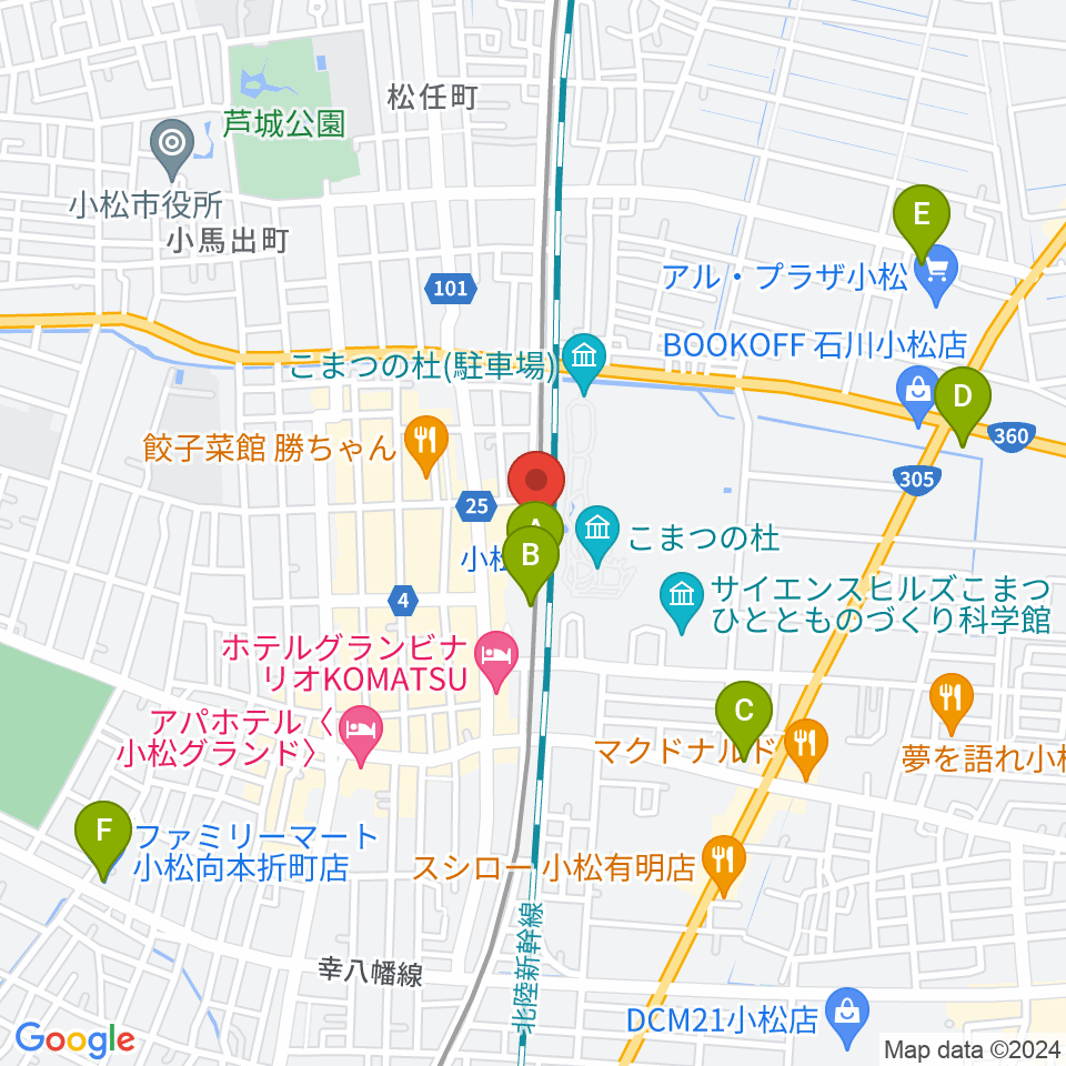 小松市民交流プラザ The MAT'S周辺のコンビニエンスストア一覧地図