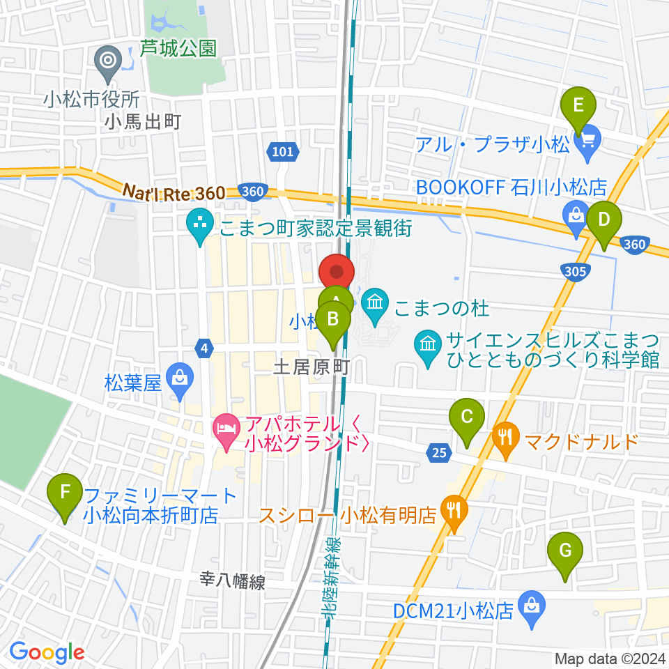 小松市民交流プラザ The MAT'S周辺のコンビニエンスストア一覧地図