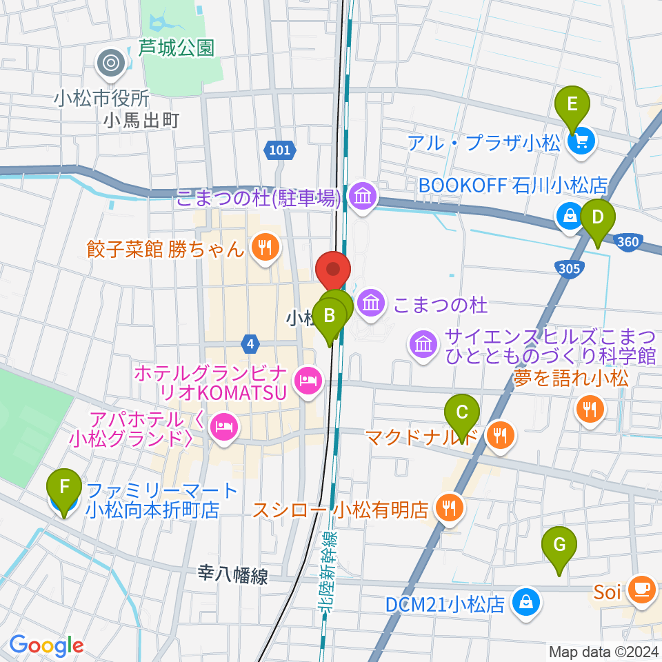 小松市民交流プラザ The MAT'S周辺のコンビニエンスストア一覧地図