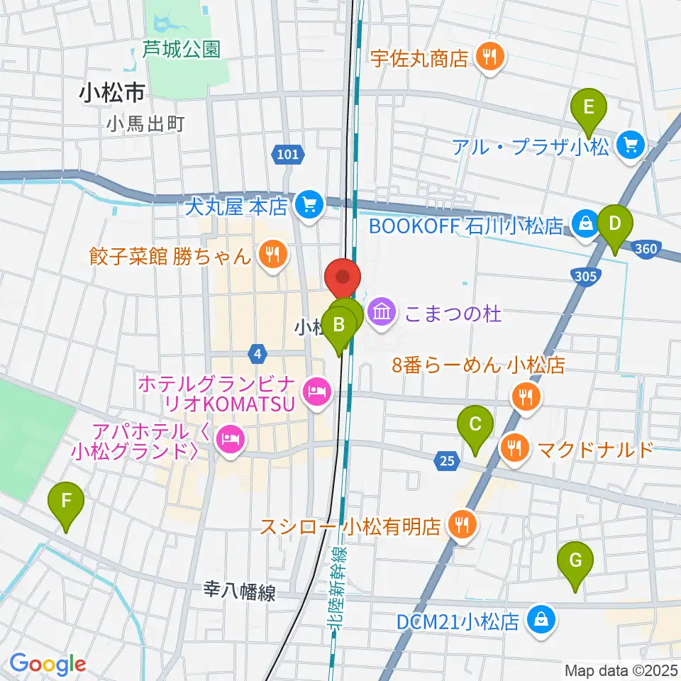 小松市民交流プラザ The MAT'S周辺のコンビニエンスストア一覧地図