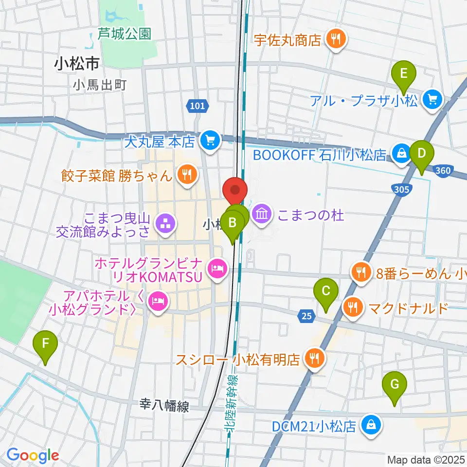 小松市民交流プラザ The MAT'S周辺のコンビニエンスストア一覧地図