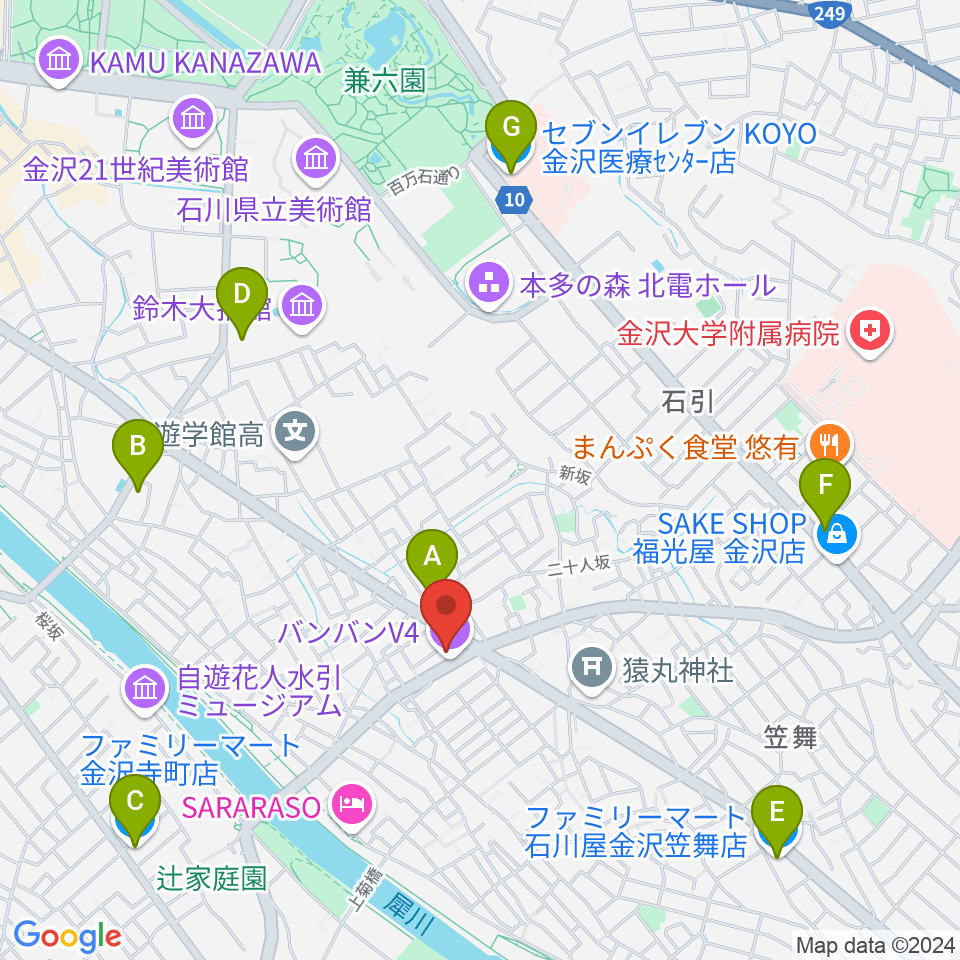 金沢vanvan V4周辺のコンビニエンスストア一覧地図