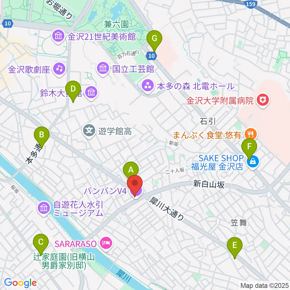 金沢vanvan V4周辺のコンビニエンスストア一覧地図