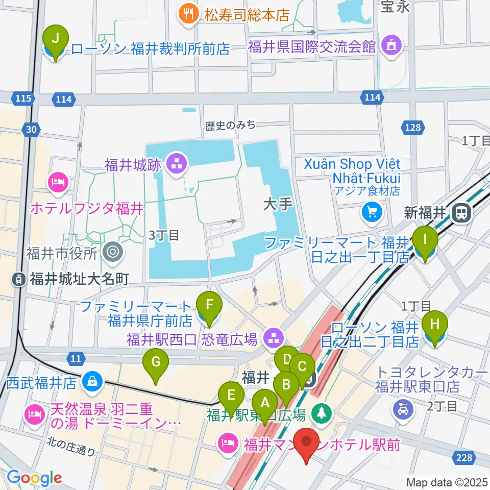 福井県県民ホール周辺のコンビニエンスストア一覧地図