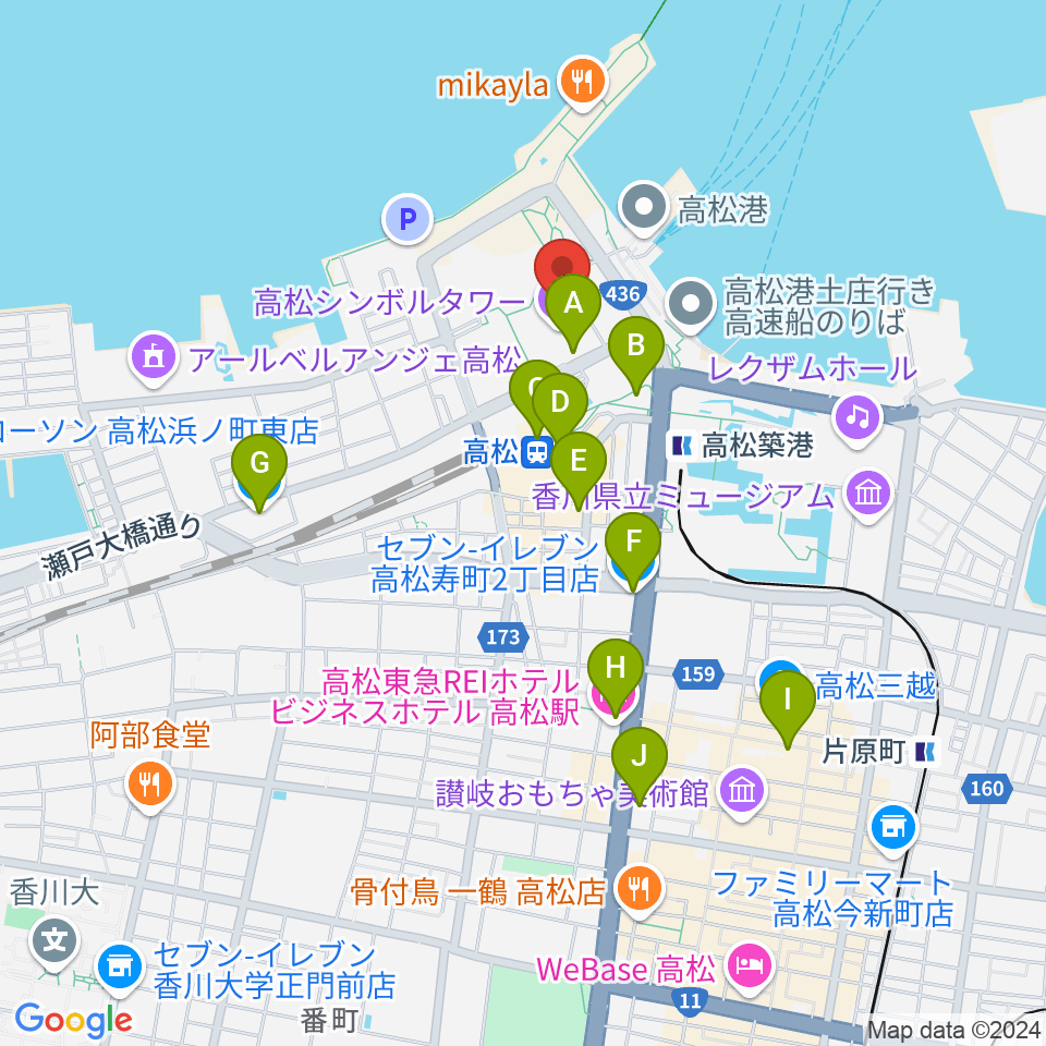 サンポートホール高松周辺のコンビニエンスストア一覧地図