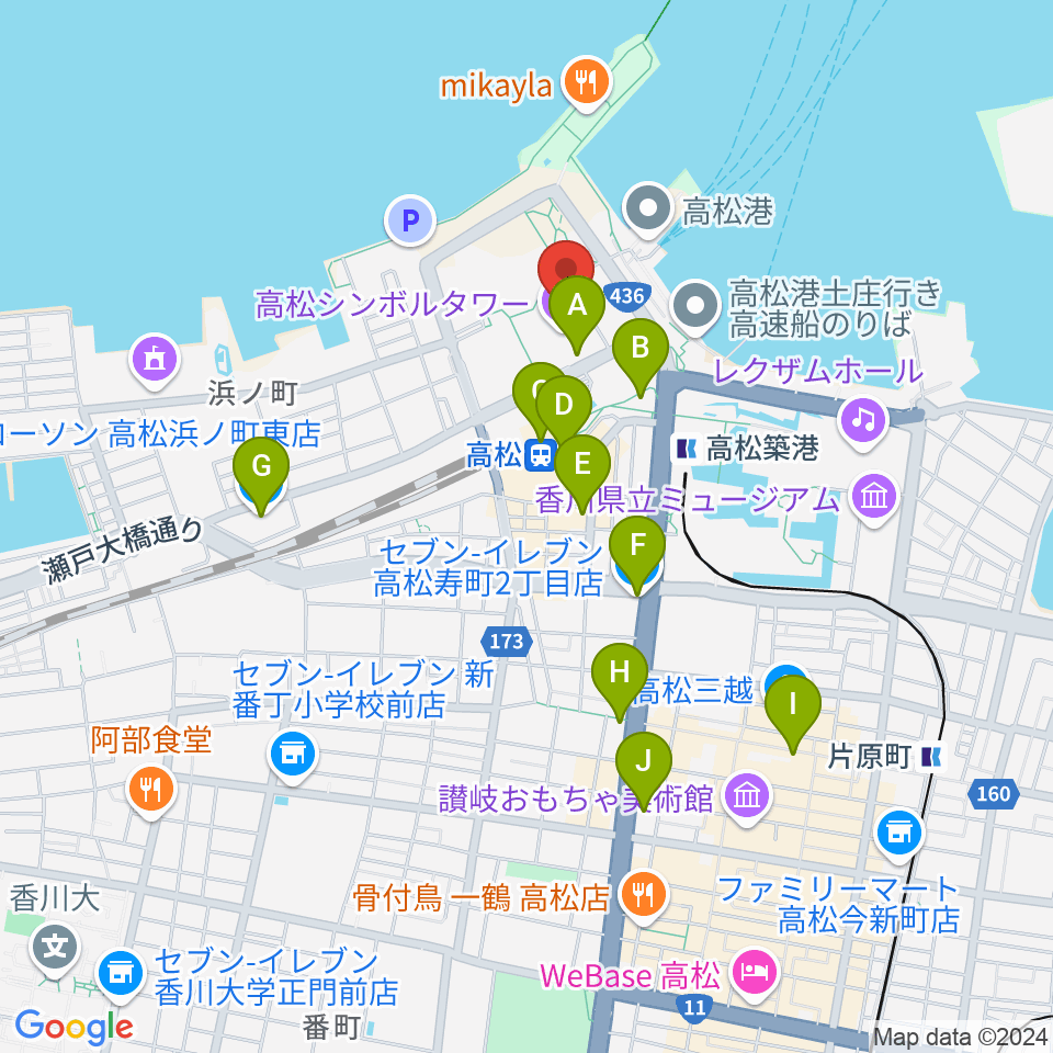 サンポートホール高松周辺のコンビニエンスストア一覧地図