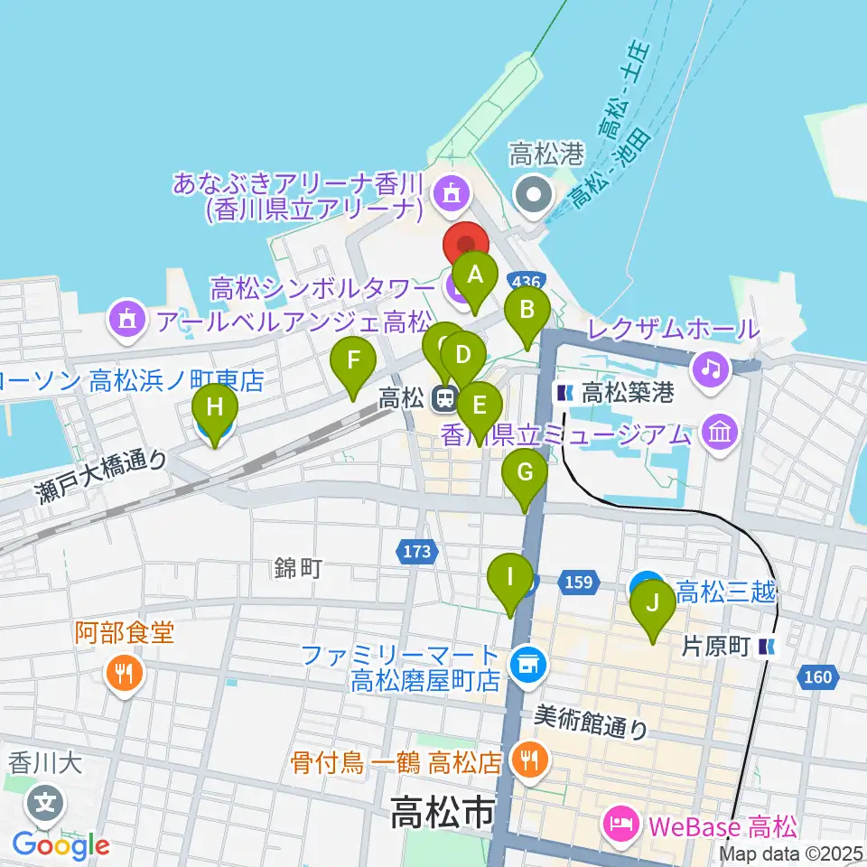 サンポートホール高松周辺のコンビニエンスストア一覧地図