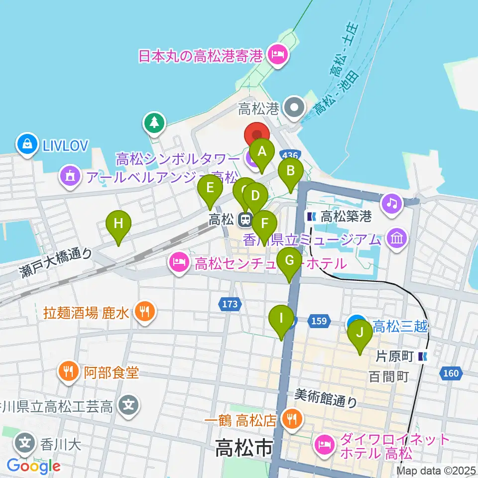 サンポートホール高松周辺のコンビニエンスストア一覧地図