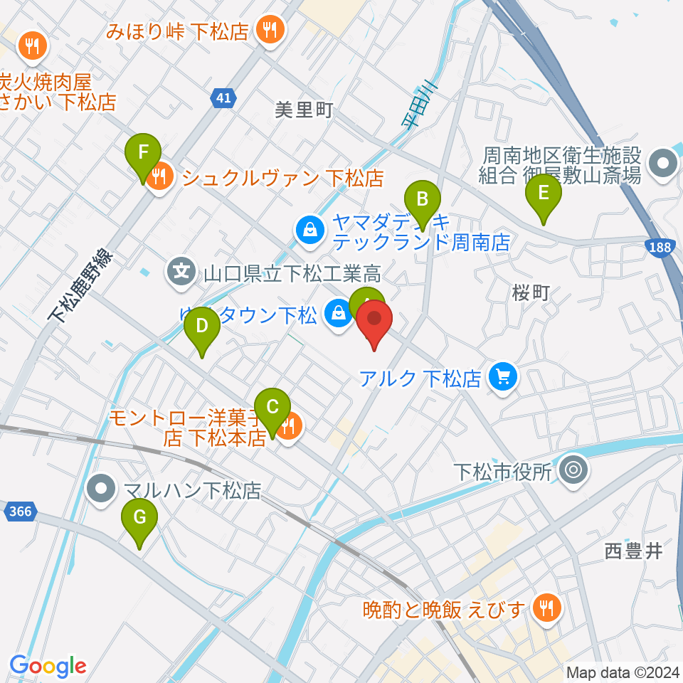 スターピアくだまつ 下松市文化会館周辺のコンビニエンスストア一覧地図