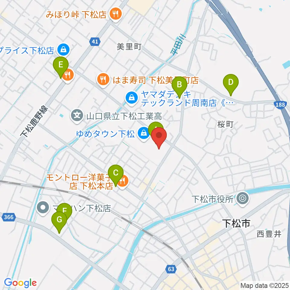 スターピアくだまつ 下松市文化会館周辺のコンビニエンスストア一覧地図