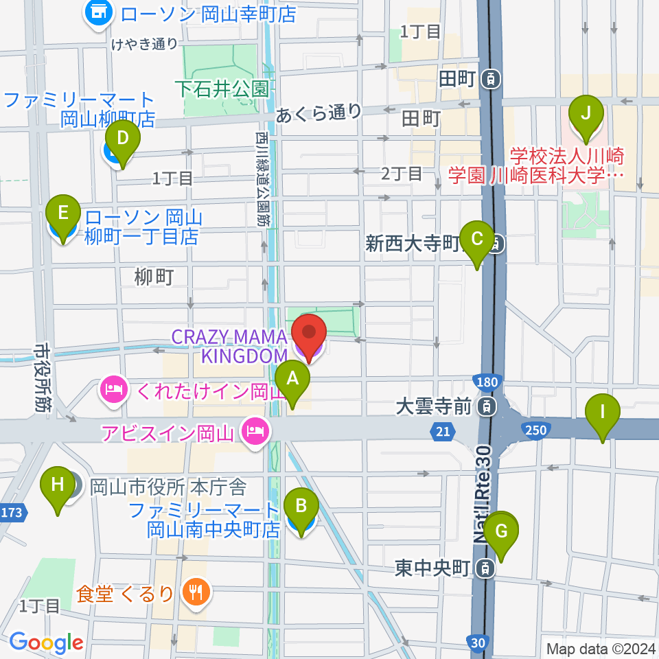 岡山クレイジーママキングダム周辺のコンビニエンスストア一覧地図