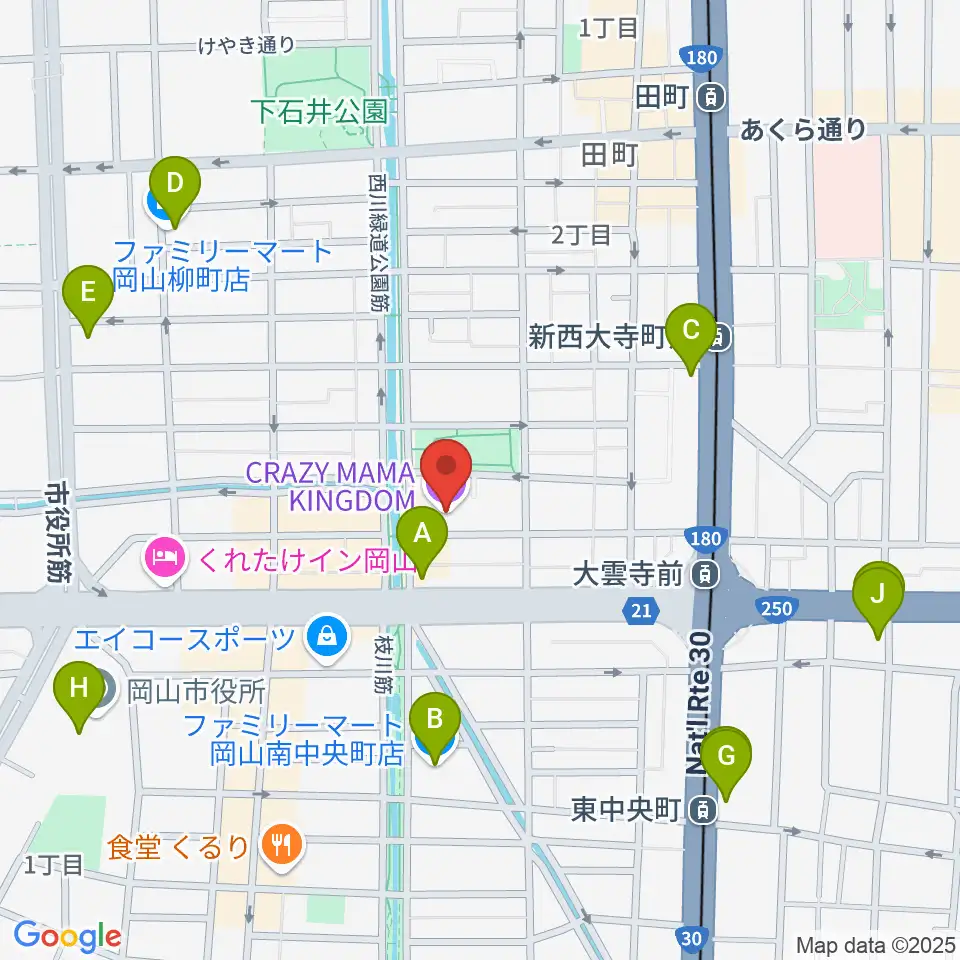 岡山クレイジーママキングダム周辺のコンビニエンスストア一覧地図