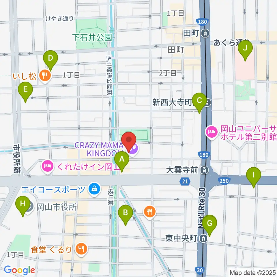 岡山クレイジーママキングダム周辺のコンビニエンスストア一覧地図