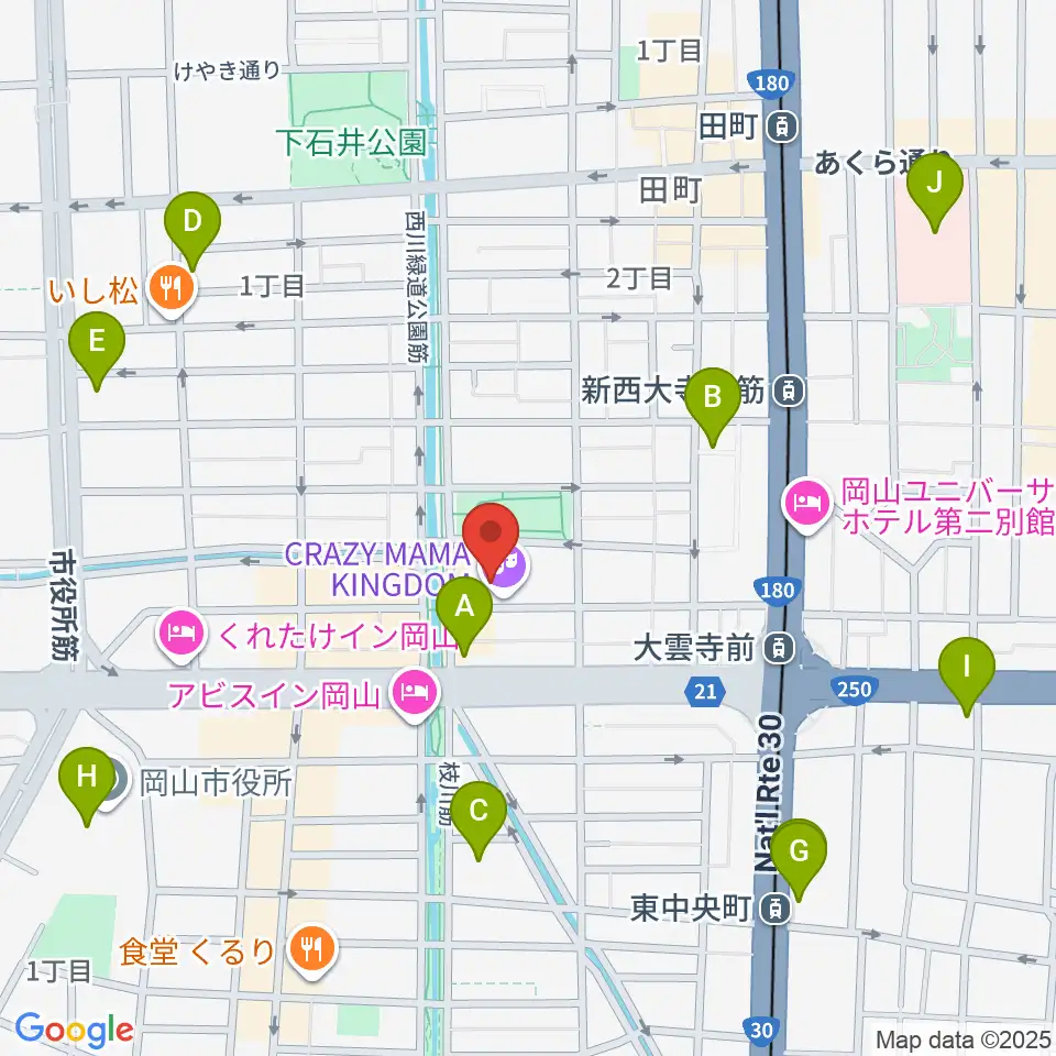 岡山クレイジーママキングダム周辺のコンビニエンスストア一覧地図
