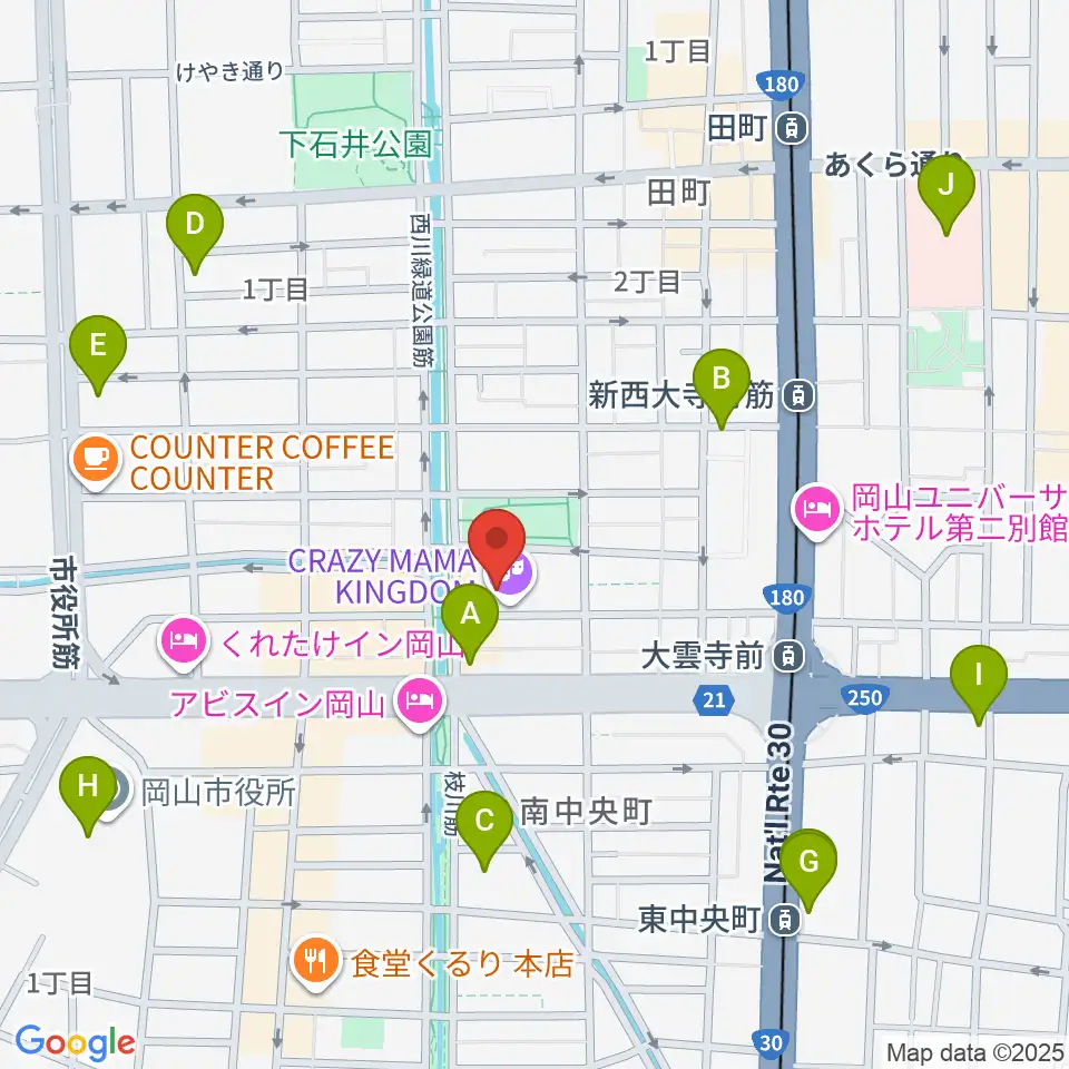 岡山クレイジーママキングダム周辺のコンビニエンスストア一覧地図