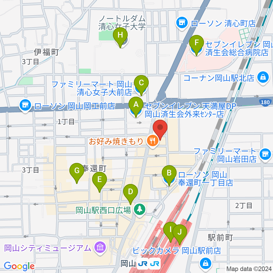 オルガホール周辺のコンビニエンスストア一覧地図