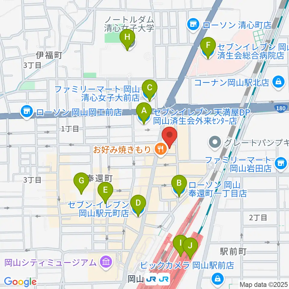 オルガホール周辺のコンビニエンスストア一覧地図