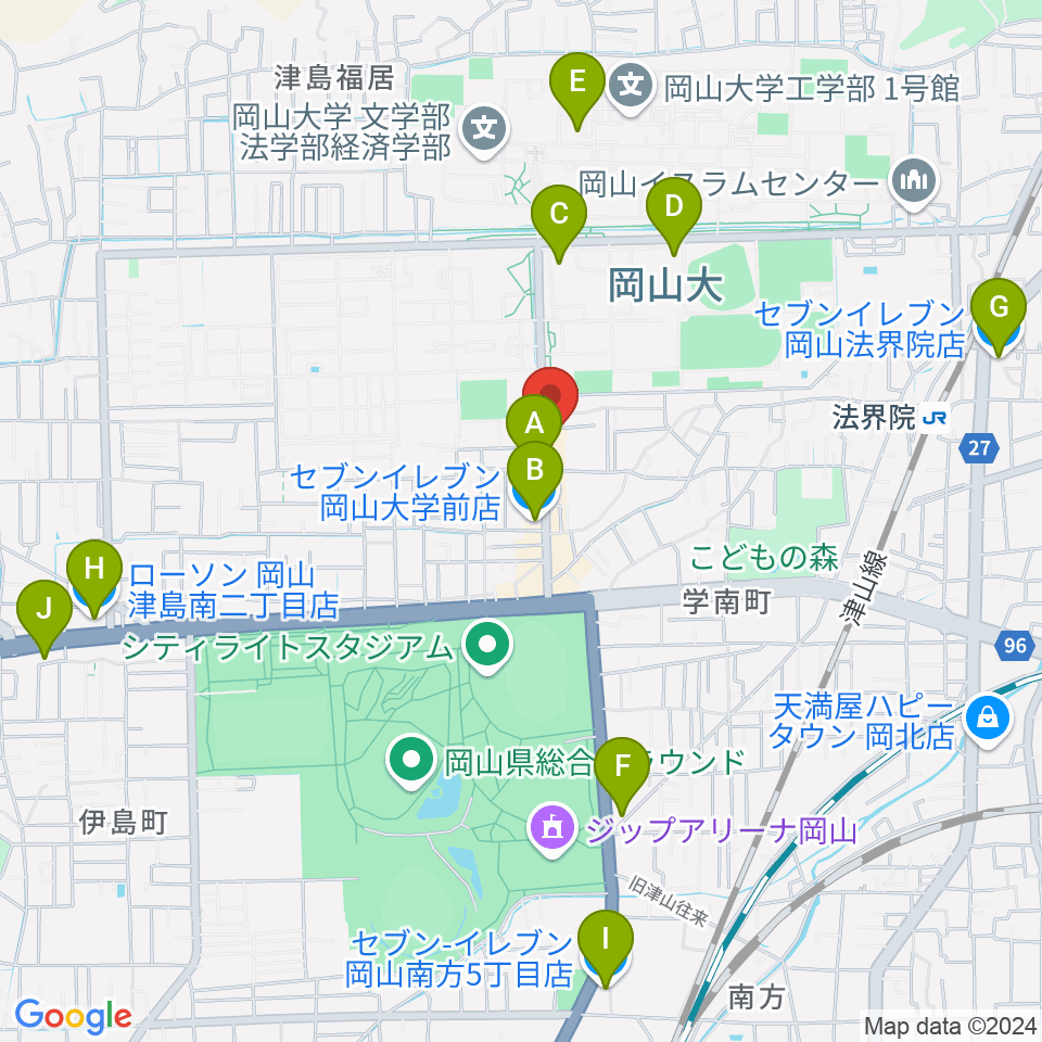 岡山ペパーランド周辺のコンビニエンスストア一覧地図