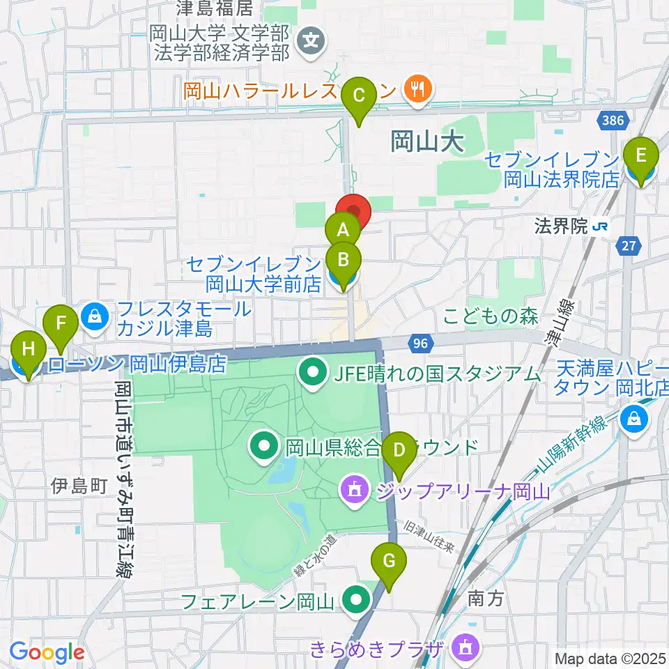 岡山ペパーランド周辺のコンビニエンスストア一覧地図