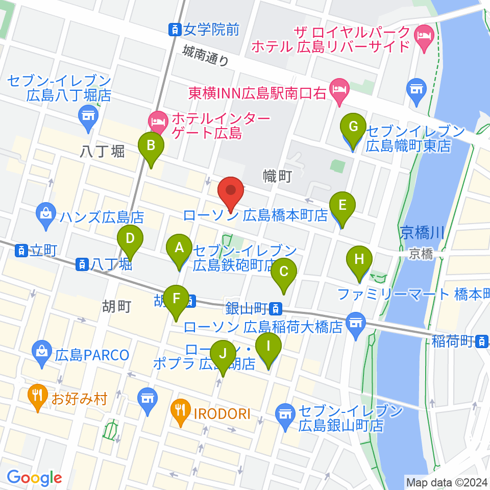 広島CAVE-BE周辺のコンビニエンスストア一覧地図