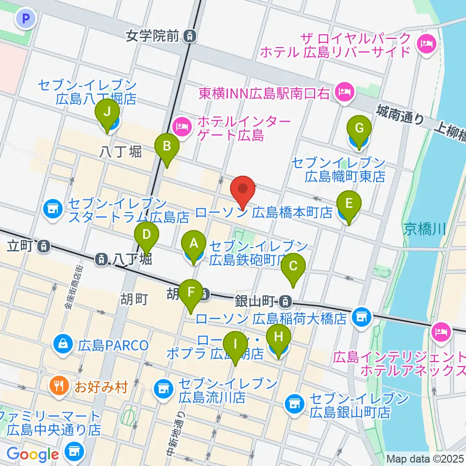 広島CAVE-BE周辺のコンビニエンスストア一覧地図