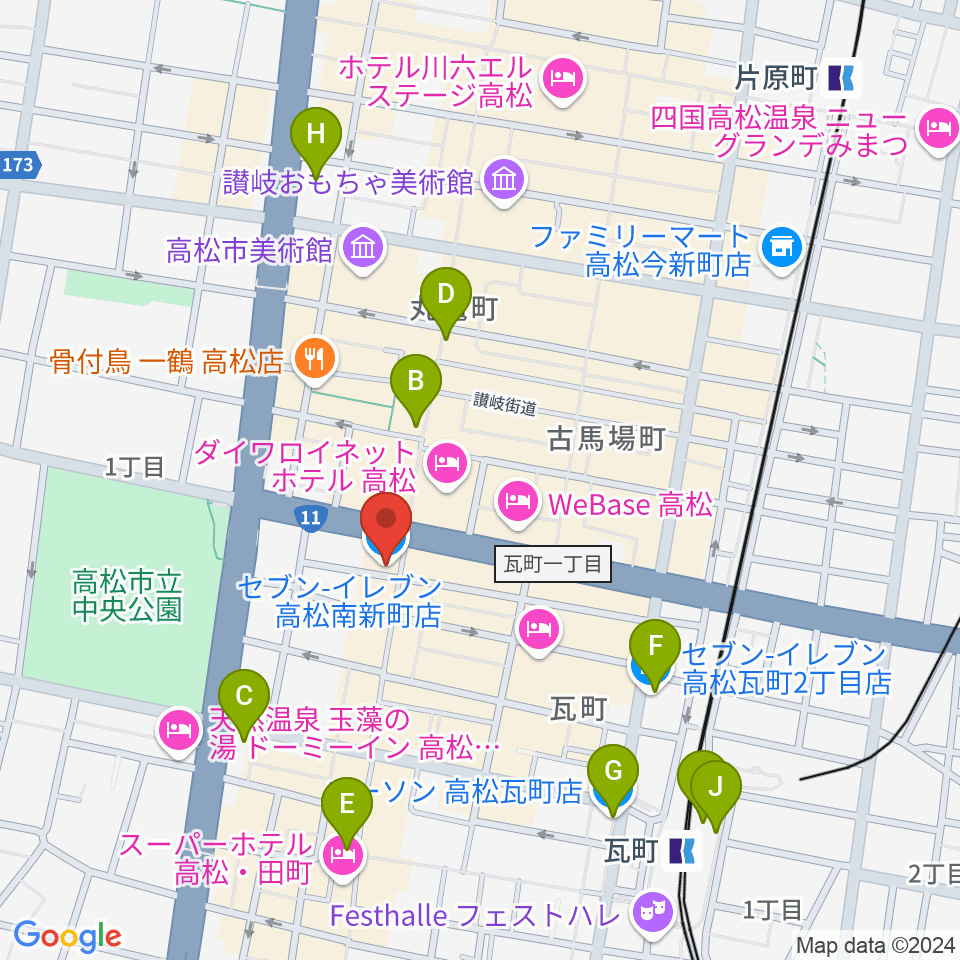 高松DIME周辺のコンビニエンスストア一覧地図