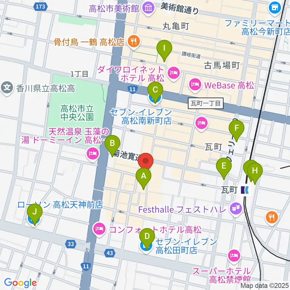 高松オリーブホール周辺のコンビニエンスストア一覧地図