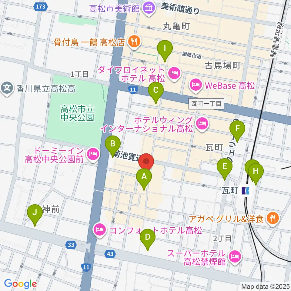 高松オリーブホール周辺のコンビニエンスストア一覧地図