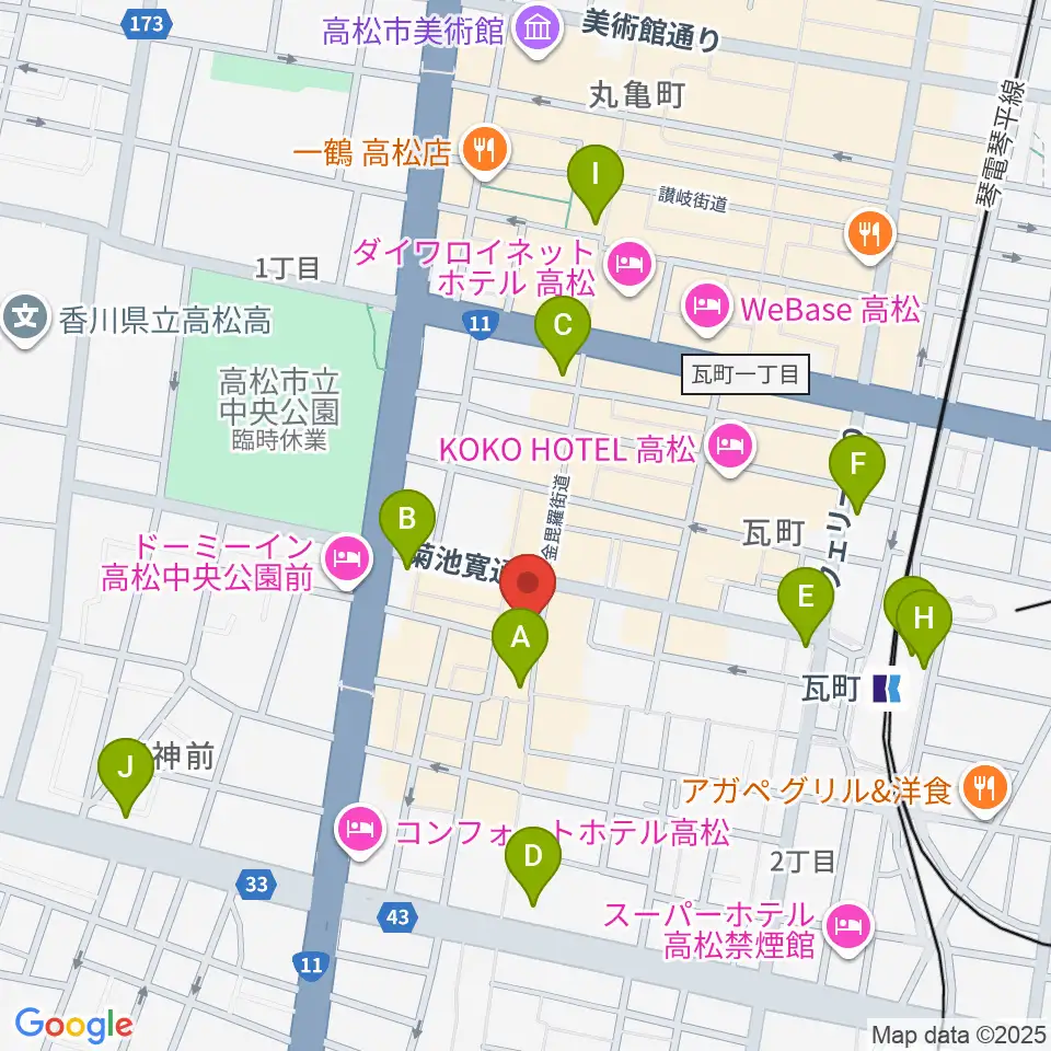 高松オリーブホール周辺のコンビニエンスストア一覧地図