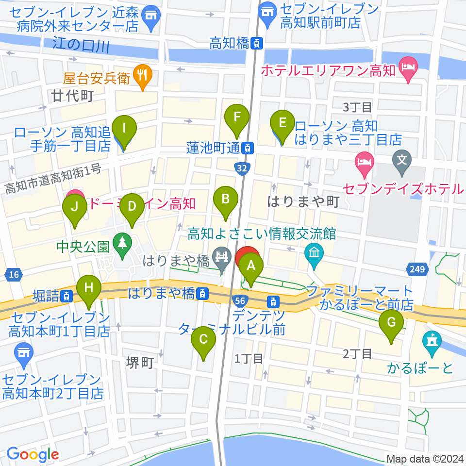 高知クロスポイント周辺のコンビニエンスストア一覧地図