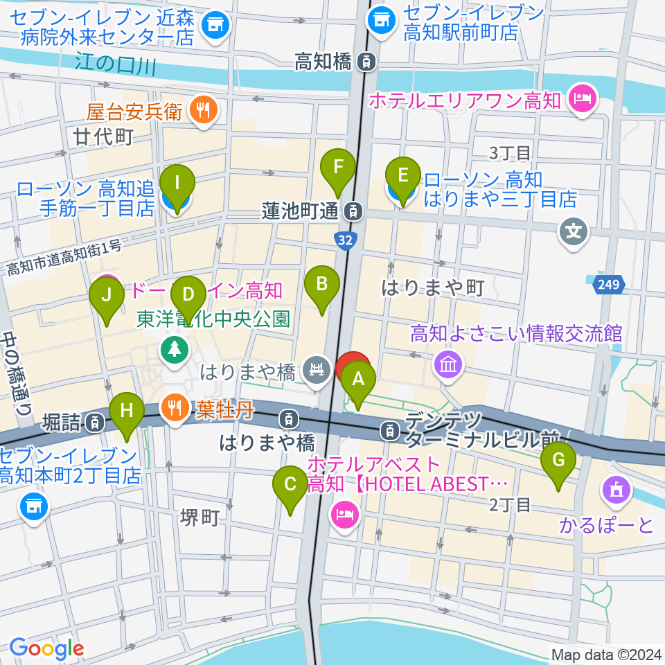 高知クロスポイント周辺のコンビニエンスストア一覧地図