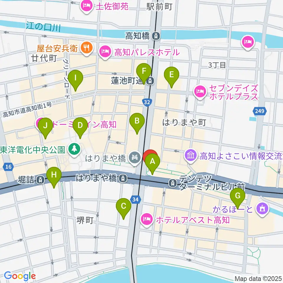 高知クロスポイント周辺のコンビニエンスストア一覧地図
