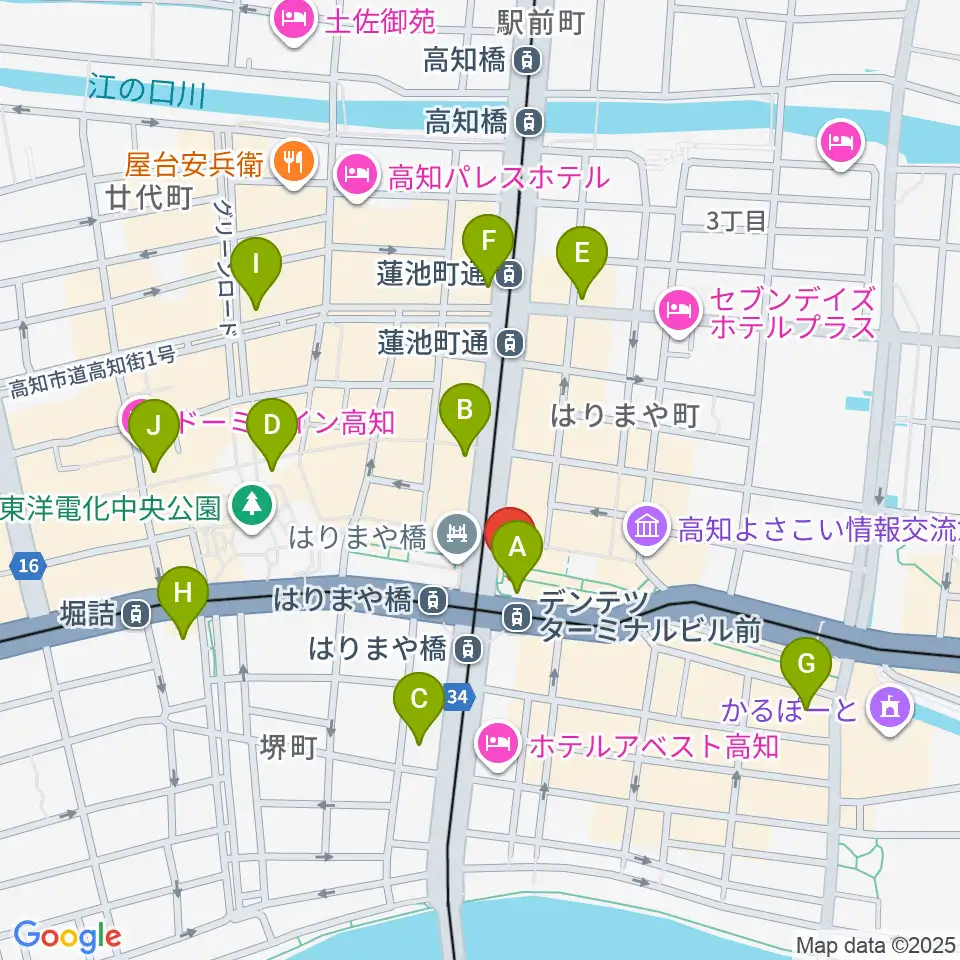 高知クロスポイント周辺のコンビニエンスストア一覧地図