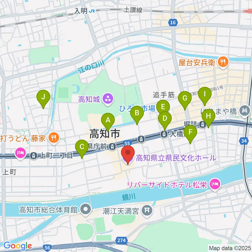 高知県立県民文化ホール周辺のコンビニエンスストア一覧地図