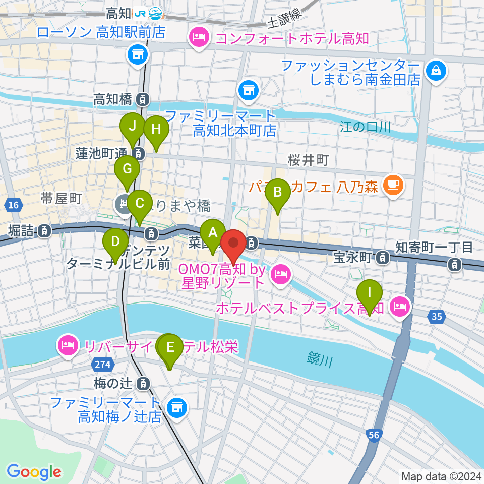 高知市文化プラザ かるぽーと周辺のコンビニエンスストア一覧地図