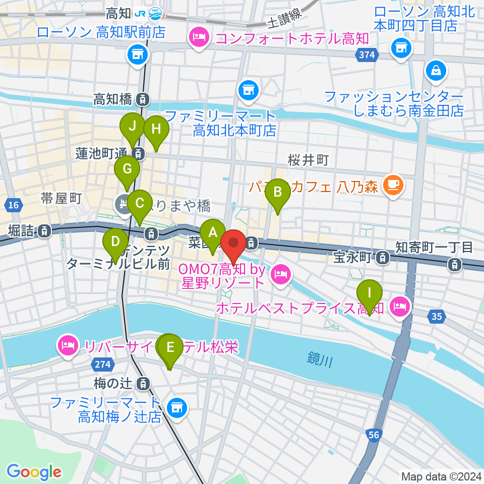 高知市文化プラザ かるぽーと周辺のコンビニエンスストア一覧地図