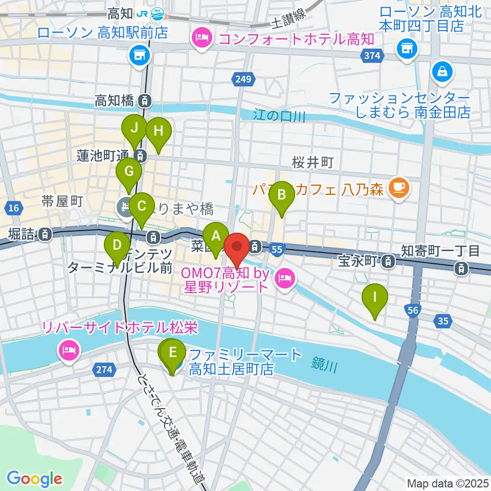 高知市文化プラザ かるぽーと周辺のコンビニエンスストア一覧地図