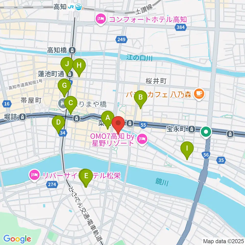 高知市文化プラザ かるぽーと周辺のコンビニエンスストア一覧地図