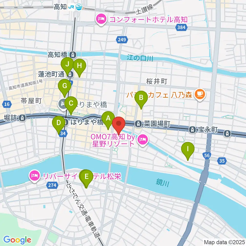 高知市文化プラザ かるぽーと周辺のコンビニエンスストア一覧地図